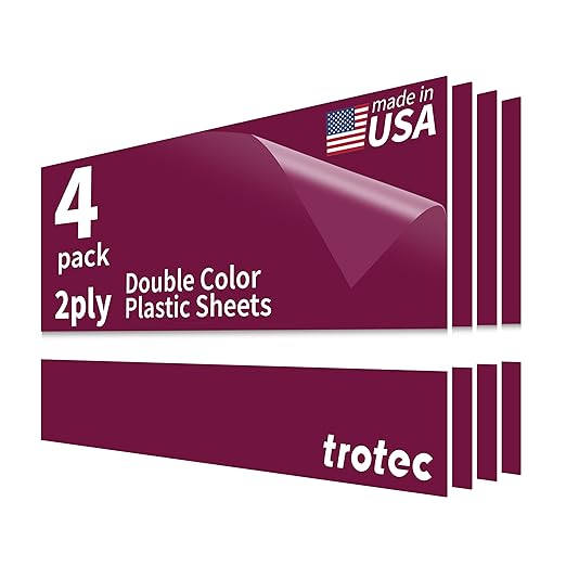 Trotec TroLase | 12"x24"x1/16", 4 Pcs | Burgundy/White | 2 Ply | Modified Acrylic | Laser Engraving Double Color Plastic Sheet | Engraving Blanks for Laser, Saw, Guillotine | Made in USA