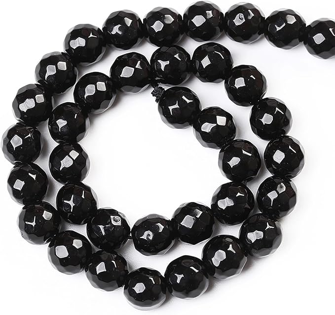 32pcs 12mm Natural Faceted Black Agate Stone Beads for Jewelry Making Energy Healing Beads DIY Bracelet Necklace Accessories 15" (12mm, Faceted Black Agate)