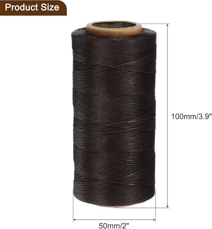 uxcell 150D 0.8mm Flat Waxed Thread 284 Yards Polyester Leather Sewing Waxed String Hand Stitching Waxed Cord for Leather Stitching Sewing Bookbinding DIY Craft Dark Brown