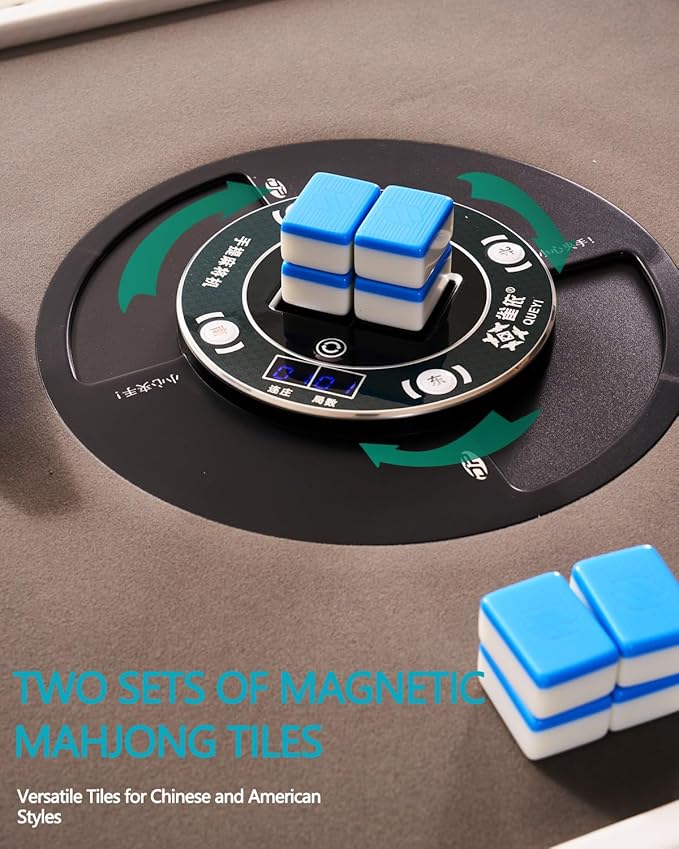 Portable Automatic Mahjong Table, Hand-held Mini-Mahjong, Automatic Mahjong, Foldable Mahjong Table w/American&Chinese -Style Magnetic Tiles, for Outdoor & Home Fun (White)