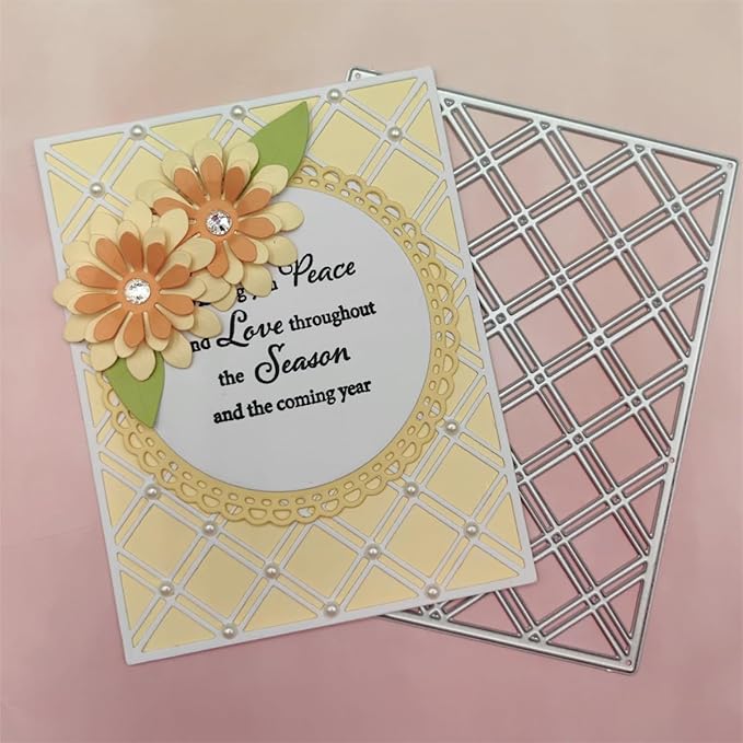 Cutting Dies Metal Stencils Scrapbooking Tools Flowers Lace Frame DIY Embossing Template for Paper Card Making Album Arts Crafts Supplies (Square Hollow background-11.1x14.3cm)