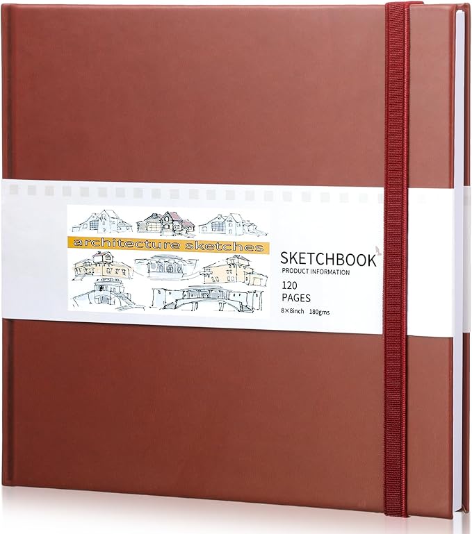 Moinchore Back to School Gifts Square Sketchbook 8 x 8 Inch Hardcover Art Sketch Book Drawing Papers 120 Pages, Mixed Media Journal Notebook with Elastic Closure Sketchbook for Drawing(Dark Red)