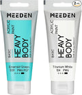 MEEDEN Acrylic Paint Emerald Green: Bundled with Titanium White Color - 100ml/3.38oz x 2 Bulk Heavy Body Acrylic Paint Tube for Art Craft Painting