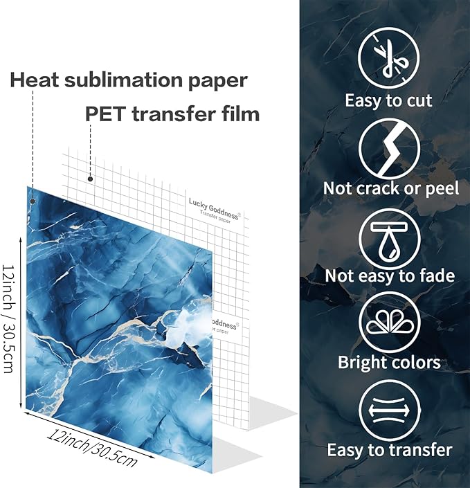 Sublimation Transfer Sheets for Heat Press Machine,Marble Sublimation Paper for Tumblers Blanks Tshirts,12 Sheets 12x12inch