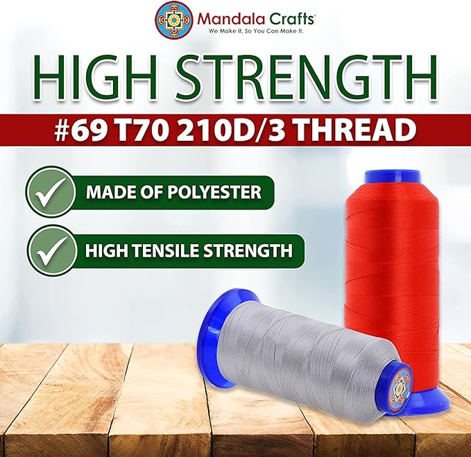Mandala Crafts Hot Pink Heavy Duty Thread - 1500 Yds Tex 70 for Sewing, Drapery, Jeans, Leather, Hair, Bonded Polyester Outdoor Marine Upholstery