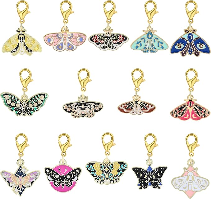 BEEFLYING 16Pcs Butterfly Stitch Marker Charms for Crocheting and Knitting, Removable Alloy Enemal Crochet Knit Stitch Marker Pendant with Lobster Clasp for Sewing Quilting Handmade Jewelry