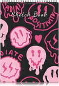 Cabreche Cute Sketchbook Top Spiral Bound Sketch Pad 9 x 12 inch,100GSM Thick Paper 50 Sheets 100 Pages,Art Sketch Book Aesthetic Writing Drawing Paper for Girls Women Face-Black Pink