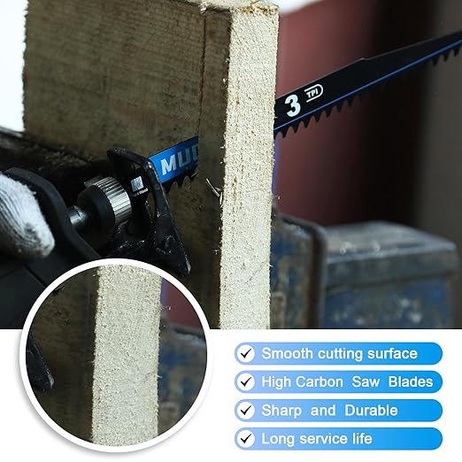 5 Pack 6 inch Reciprocating Saw Blades Set，3 TPI High Carbon Saw Blades for Wood Cutting，Saw Blades with Organizer Case (5, 3T/6inch)