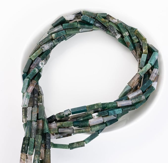 Natural Moss Agate Rectangle Tube Beads 4x13mm 38cm/str Loose Semi Gemstone Stone Beads for Making Bracelets Necklace Earrings