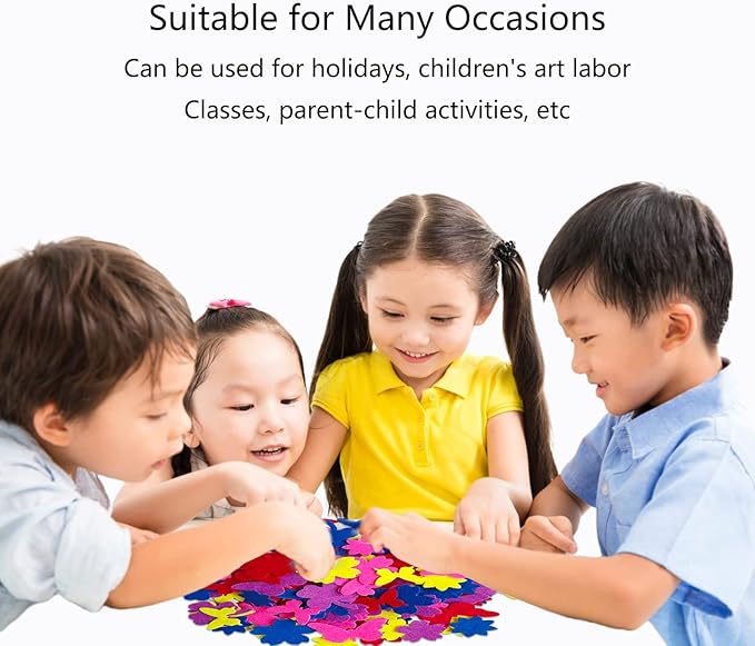 Felt Stickers, Self Adhesive Flower Butterfly Clover Assorted Shapes, Greeting Cards Decorative Stickers with Assorted Colors and Sizes Packing for Kid's Arts Craft Supplies