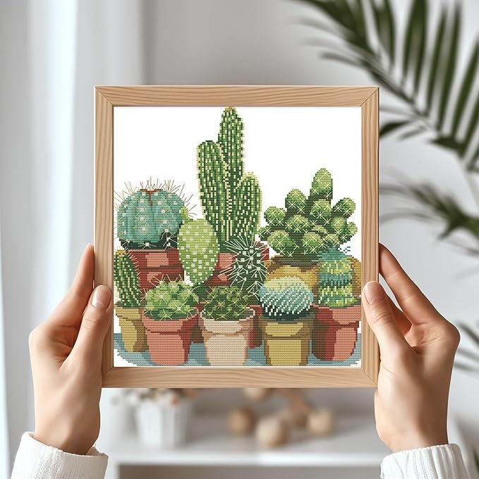 Maydiyer 11CT Stamped Cross Stitch Kits Pre-Printed Embroidery Kit, DMC Threads Needlework Sets-Cactuses 16.9×17.7 inch