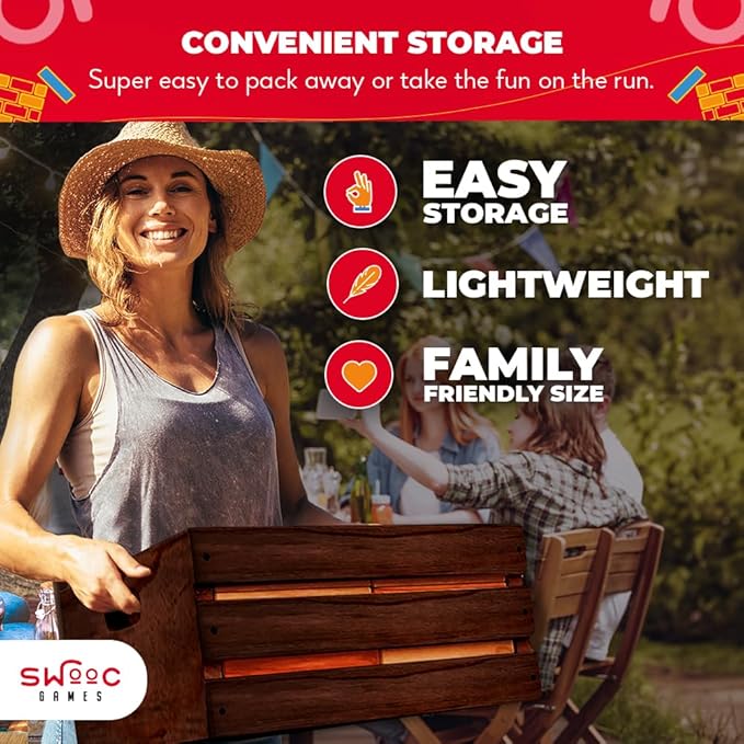 SWOOC Games - Reclaimed Giant Tower Game (Weather Resistant) 60 Blocks + Storage Crate/Outdoor Game Table | Stacks up to 5ft | Giant Outdoor Tower for Adults | Large Yard Activity | Jumbo Lawn Fun