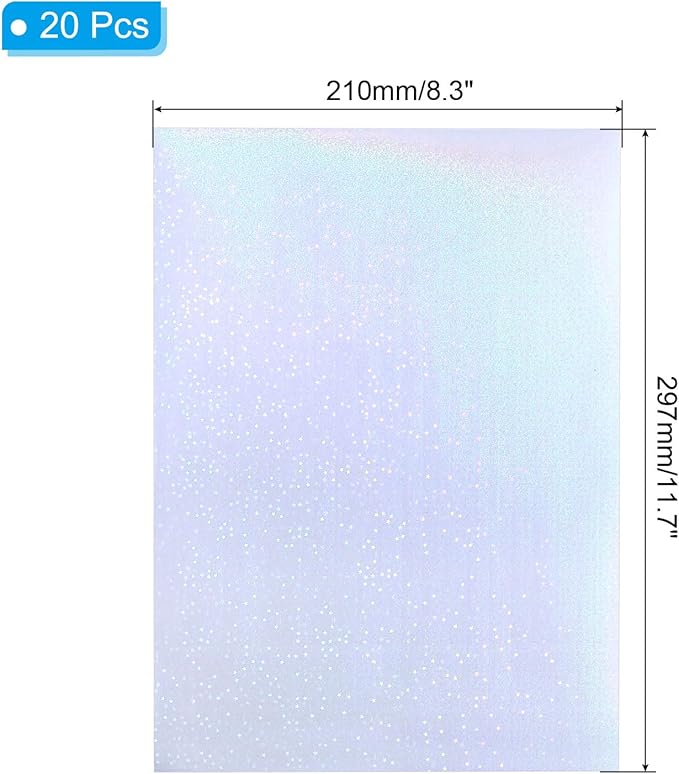 PATIKIL 11.7x8.3" Holographic Sticker Paper, 20Sheets A4 Polypropylene Self-Adhesive Transparent Waterproof Laminate Overlay Film for Photo Cards Scrapbook Decorations, Star