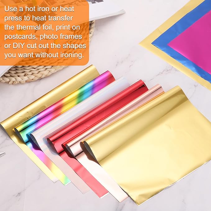 MECCANIXITY 50 Sheets Heat Reactive Foil, 20x29cm Plum Foil Transfer Sheets Toner Reactive Foil Transfer Foil Sheets Hot Foil Stamping Paper for Crafts DIY Cardmaking Album Decoration
