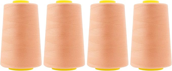 Mandala Crafts 4 Pack of Serger Threads Cones Spools - 40S/2 24000 Yards Polyester Peach Threads for Sergers Machine and Overlock Quilting Sewing Machine