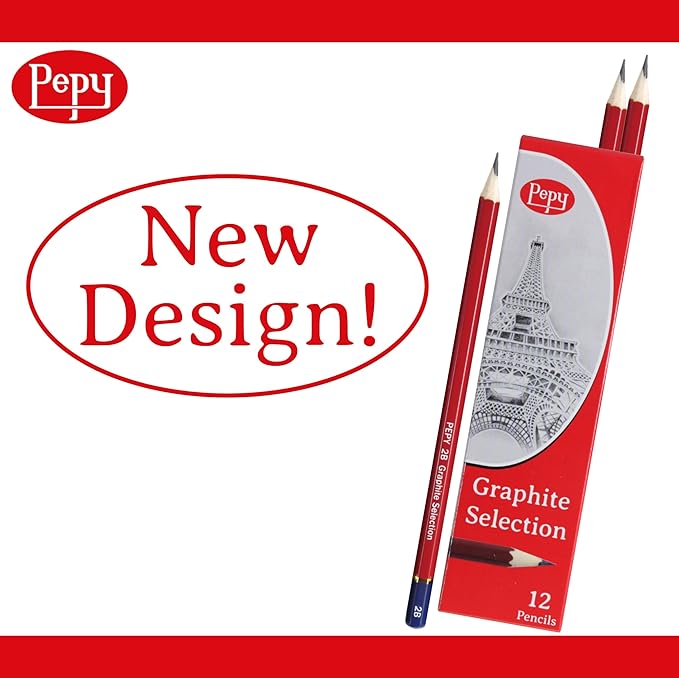 Pepy Graphite Professional Drawing Pencils - Set of 12 B Pre-Sharpened Black Lead Pencils; Perfect for Drawing, Sketching and Shading, Graphic and Fine Art