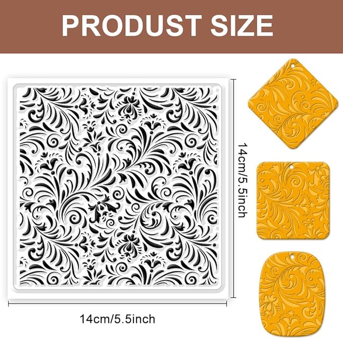 CHGCRAFT Polymer Clay Texture Sheets Fujiman Background Silicone Texture Stamp Clay Pad for Making Earrings Jewelry, 5.5x5.5inch
