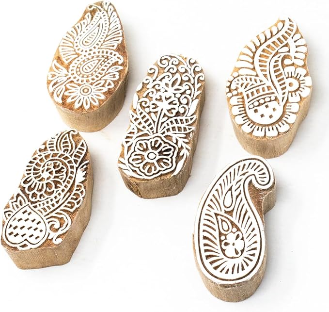 Wooden Stamp Block, Printing Stamp Design Set | Block for Printing Saree Border | Dresses, Craft Card Making, Scrapbook, Clay Pottery | Set of 5 | Hashcart®