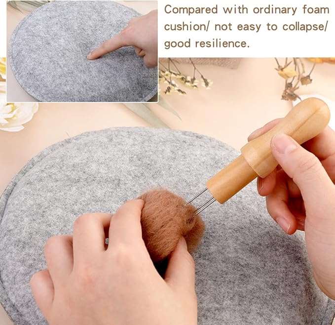 WONVOC Needle Felting Pad, 9.44 x 9.44 x 1.38 Inch, Grey Sponge Needle Felting Mat with Felting Needle Tool with 3 Needles Accommodates Any Felting Project
