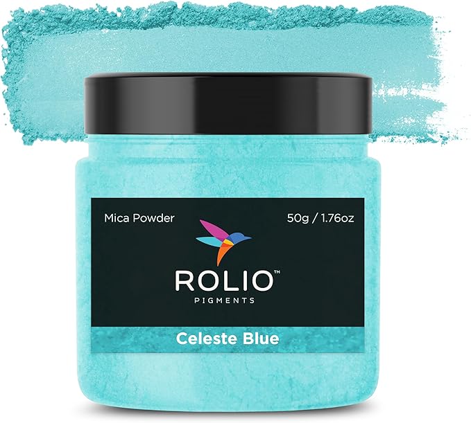 Rolio Premium Mica Powder - Celeste Blue (50G / 1.76oz) - 1 Jar of Blue Pigment Powder for Epoxy Resin, Dye, Soap Making, Nail Polish, Paint, Candle Making, Bath Bombs, Slime