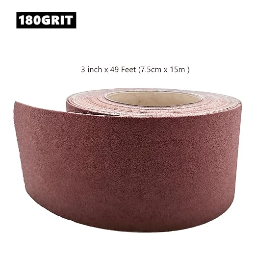 180 Grit Sandpaper Roll, 3 Inch x 49 Feet Emery Cloth Roll Aluminum Oxide Abrasive Paper Roll Continuous Sandpaper for Metalworking, Woodworker, Furniture Repair, Sanding Automotive Plumbing