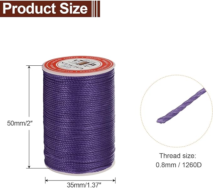 uxcell Round Leather Sewing Waxed Thread, 55m / 60 Yards Wax Polyester String, 0.8mm Waxed Stitching Cord for Leather Crafts, Bookbinding, Bracelets Braided, Dark Purple