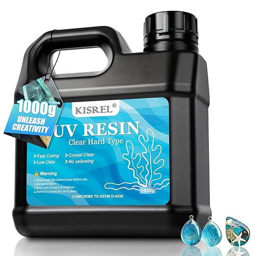 KISREL UV Resin 1000g-Upgraded UV Resin Kit, Hard Type Crystal Clear Ultraviolet Curing UV Epoxy Resin for Craft Jewelry Making