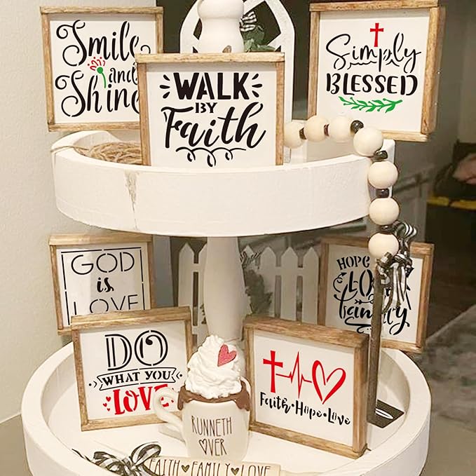 65Pcs Small Stencils for Painting on Wood Reusable, 3 Inch Reusable Stencil for Craft Ornament Paint Template Stencils for Wall Card Rock Wood Signs Coasters Canvas Home Decor (Bible Words)