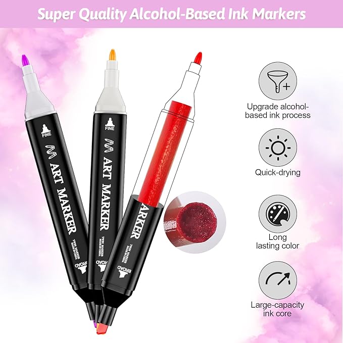Banral Alcohol Markers, 36 Colors Dual Tip Alcohol Based Art Marker Set for Artists Adults, Permanent Drawing Pens for Adult Coloring Sketching Illustration with Case and Holders