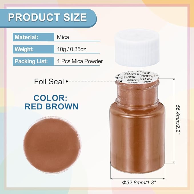 uxcell 10g/0.35oz Cosmetic Grade Mica Powder, 600 Mesh Mica Powder Natural Resin Epoxy Pigment Powders for Casting Resin, Candle Dye, DIY Nail Polish and Lip Gloss, Red Brown