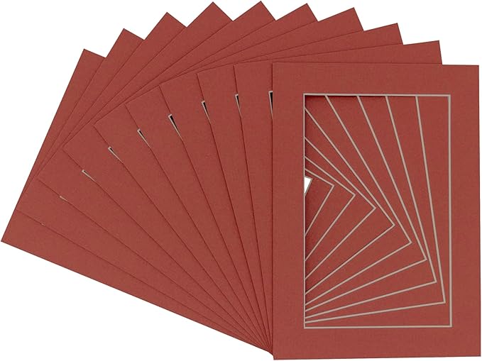 Pack of 25 Acid Free 8.5x11 Mats Bevel Cut for 7x9 Photos - Brick Red Precut Matboards For Pictures, Photos, Framing - 4-ply Thickness