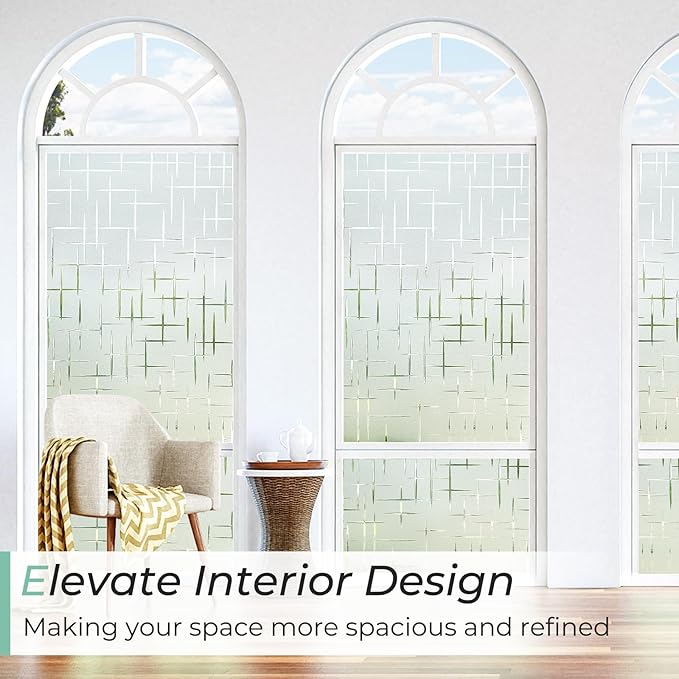 DOWELL Window Privacy Film Frosted Glass Window Film, Sun Blocking Non-Adhesive Glass Cling, Decorative Door Sticker, Self Static-Cling Tint Covering for Home Office, Cross Pattern 35.4" x 157.5"