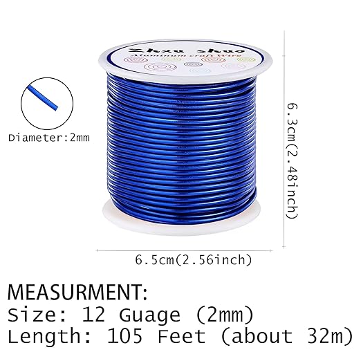 12 Gauge(2mm) Aluminum Wire 35 Yards Anodized Metal Wire for Bonsai Armature Crafting Sculpting Jewelry Craft Making Beading Floral (Blue, 12 Gauge)