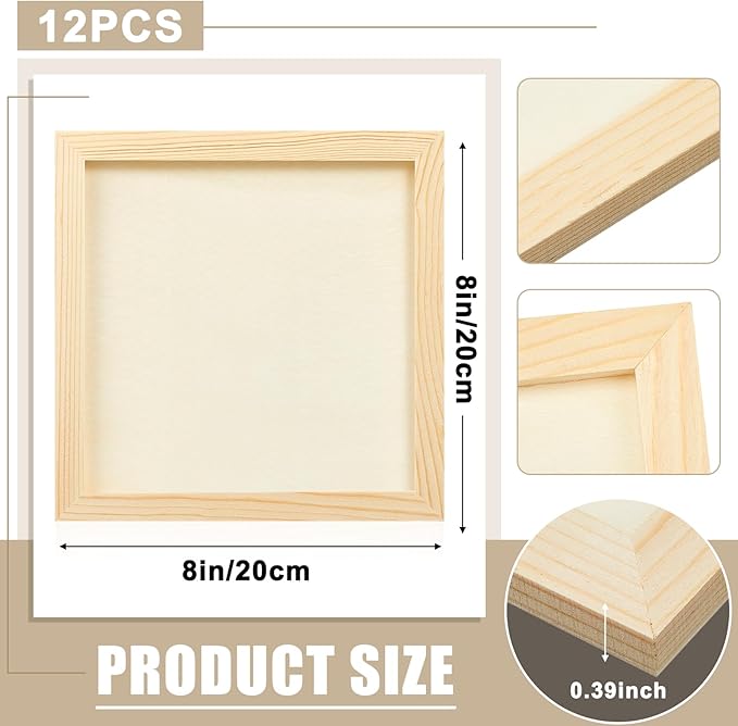 Kathfly 12 Pcs 8 x 8'' Wood Panel Boards, Unfinished Wood Canvas Panels for Painting Crafts DIY Drawing Pouring Art Projects