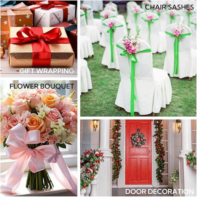 4 Inch 25 Yard Wide Satin Ribbon White, Solid Fabric Large Ribbon Roll for Cutting Ceremony Wedding Opening Party Decoration, Chairs, Sewing, Festival Pageant Sashes