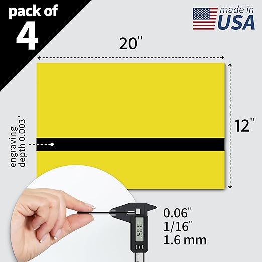 Trotec TroLase | 12"x20"x1/16", 4 Pcs | Yellow/Black | 2 Ply | Modified Acrylic | Laser Engraving Double Color Plastic Sheet | Engraving Blanks for Laser, Saw, Guillotine | Made in USA