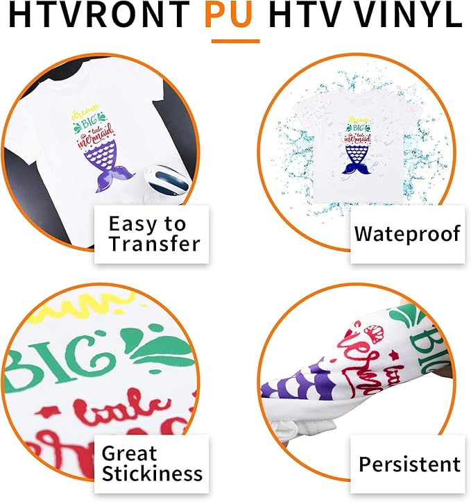 HTVRONT Black HTV Heat Transfer Vinyl Bundle: 24 Pack 12"x12" Iron on Vinyl Sheets for T-Shirt (1 PTFE Sheet Included), PU HTV Easy to Cut & Weed for Heat Design