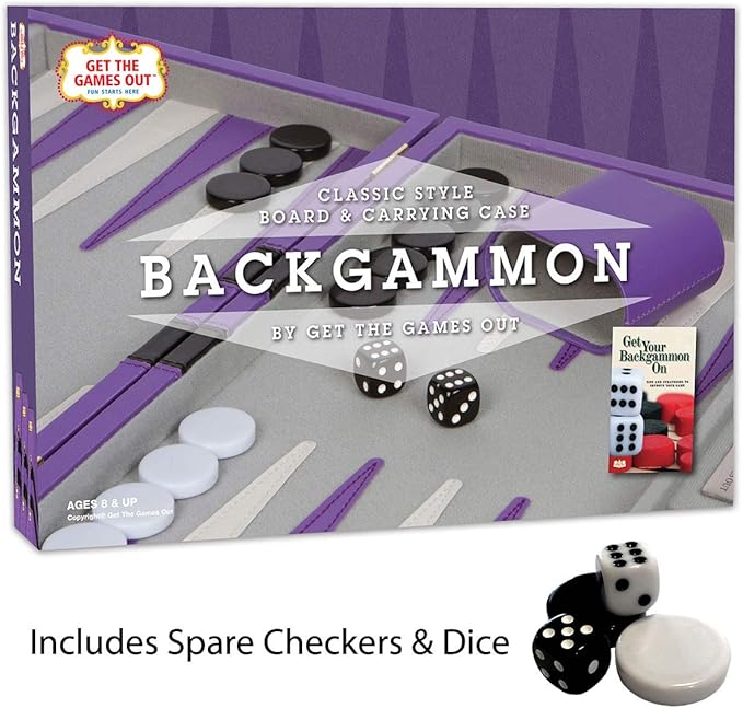 Get The Games Out Top Backgammon Set - Classic Board Game Case - Best Strategy & Tip Guide - Available in Small, Medium and Large Sizes (Purple, Medium)