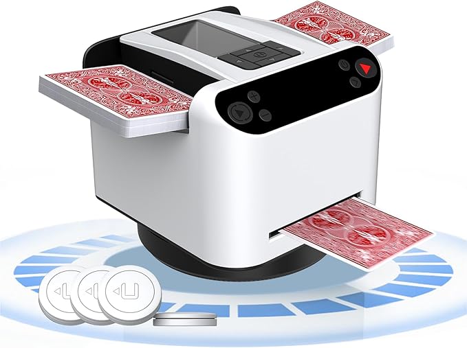 Automatic Card Shuffler and Dealer 2-in-1, 360°/180°Rotating Dealer with Wireless Remote Control, Supports 1-12 Players Poker Shuffler, Suitable for UNO, Poker, Phase 10, Skip-Bo, Blackjack
