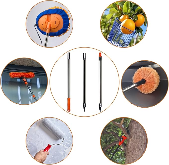 3 PCS Total 4 Ft Extension Pole, Paint Roller Stainless-Steel Threaded Splicing Extension Poles for Hand Drywall Sander Wall Cleaning and Polishing Paint Roller Brushes