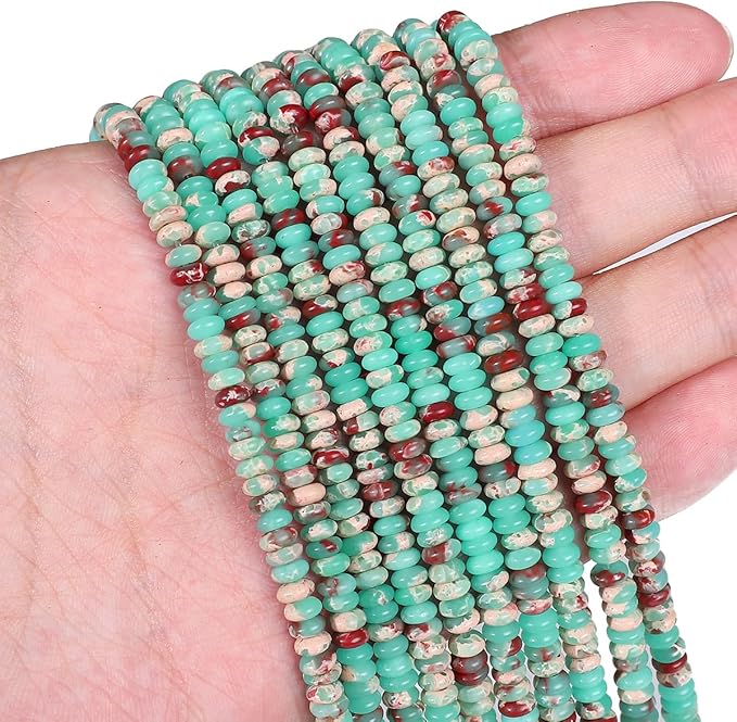 Natural Green Shoushan Disk Stone Beads 4x2mm 160pcs Rondelle Loose Semi Gemstone Beads for Jewelry Making Design