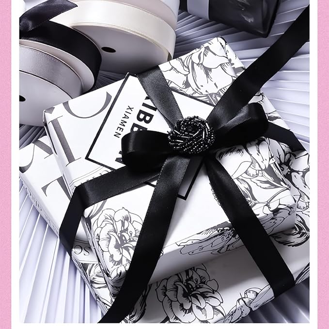 5/8" x 100 Yards Black Polyester Satin Ribbon Single Faced Bulk Fabric Ribbons for Gift Wrapping, Crafting, Bows Making, Sewing, Wedding, Home Decor