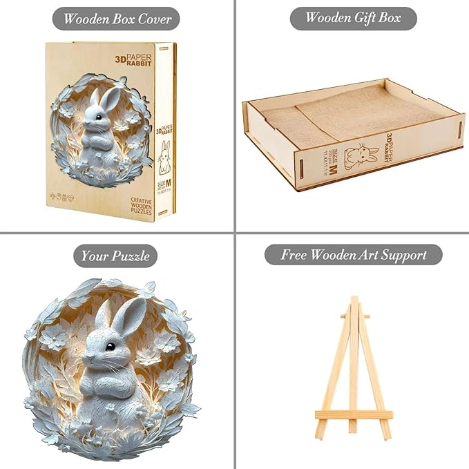Wooden Puzzles Adults, 3D Paper Rabbit Puzzles 290 Pieces, Unique Animal Shaped Wood Challenging Jigsaw Christmas Puzzles Gifts for Adults, 13.4x13.1in