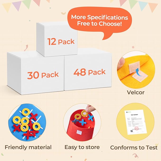 JoyCat Tic Tac Toe Strategic Board Game for Kids and Family,Birthday Party Favors,Goodie Bag Stuffers,End of Year Student Gifts with Envelope,Easy to Store(Bulk Pack of 48)