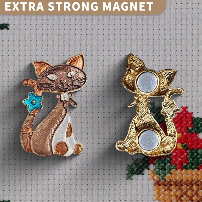 Needle Minder Magnet, Magnetic Needle Minder, Needle Minders Magnetic Cross Stitch Accessories, Magnetic Needle Holder, Life Tree, Butterfly, Cats, Owl, Heart (CAT)