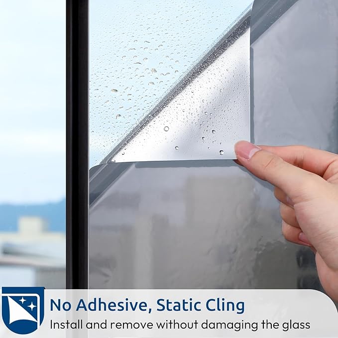 rabbitgoo Window Privacy Film One Way Window Tint for Home, Removable Reflective Heat Sun Blocking Anti UV Glass Door Covering, Mirror Tinting Film House Office, 29.5 in X 16.4 Feet, Silver