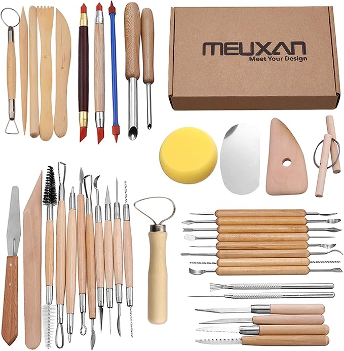 Meuxan 40PCS Pottery Tool Set Clay Sculpting Modeling Tools