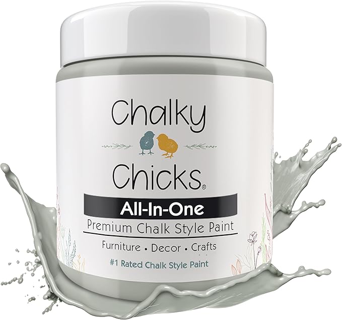 Chalky Chicks All-in-One Chalk Paint for Furniture or Cabinet - 8 Fl Oz - Matte Finish Normandy (Light Gray) for Metal, Wood Furniture Paint - No Sanding All-in-One for Home Decor & Crafts, USA Made