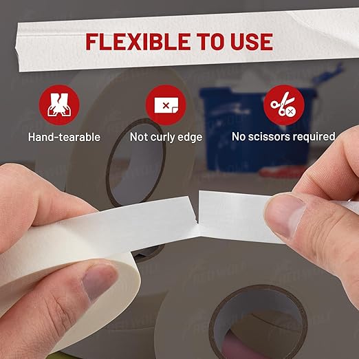 RED WOLF 0.94" x 60 Yards Masking Tape 3 Pack, General Purpose for Painting Arts Crafts Label Car Painting, Sharp Paint Line No Residue Painters Tape White Beige Crepe Paper Tape Heat Resistance