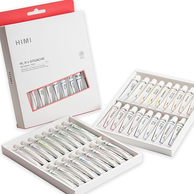 HIMI Gouache Paint Tube Set -36 Colors 12ml, with Rich Pigments, Gouache paint Non-Toxic, suitable for Beginners, Artists, and Hobby Painters. Beautiful Gifts for Art Supplies Painting（36 colors）